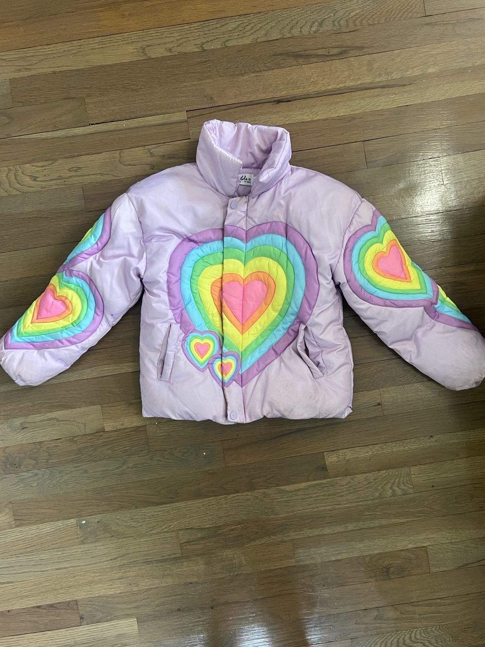 Lola and the Boys Rainbow Heart Puffer Girls Jacket Size 8